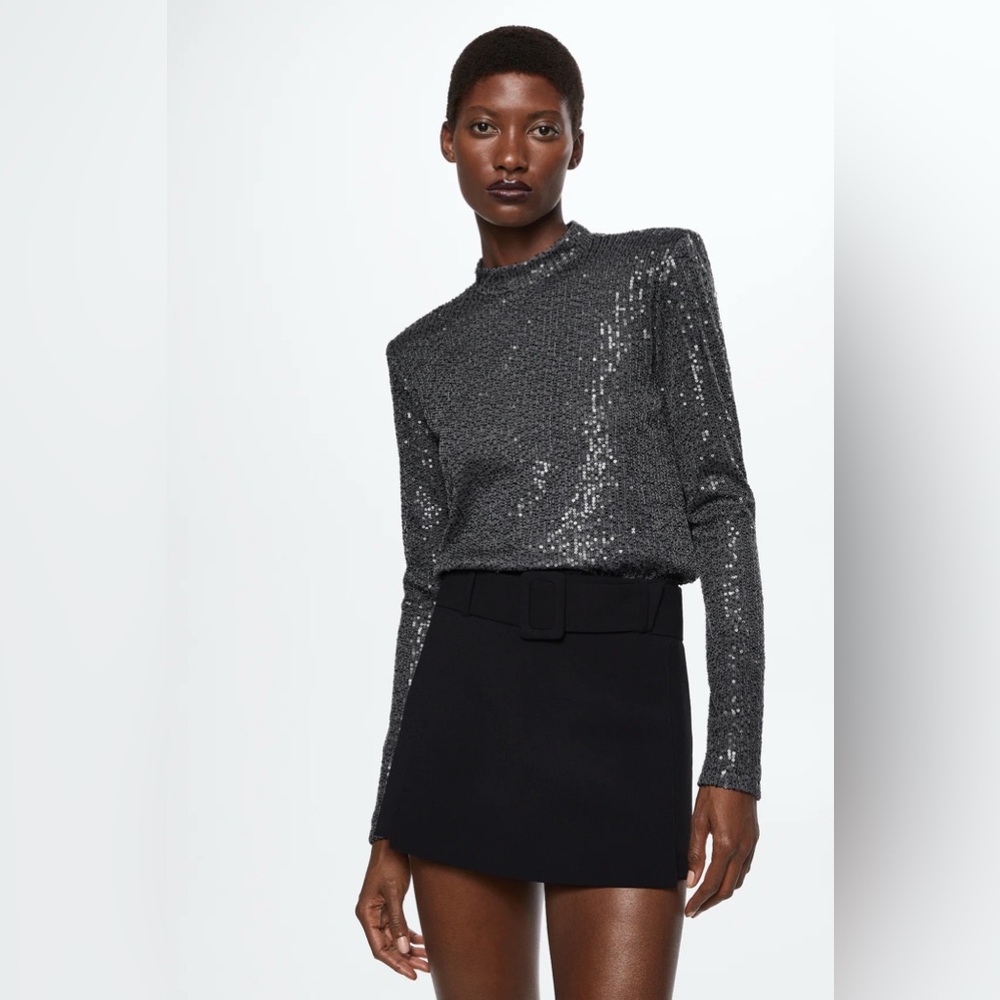 MANGO SEQUINED TURTLENECK T-SHIRT size XS NWT